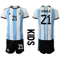 Argentinien Paulo Dybala #21 Heimtrikotsatz Kinder WM 2022 Kurzarm (+ Kurze Hosen)